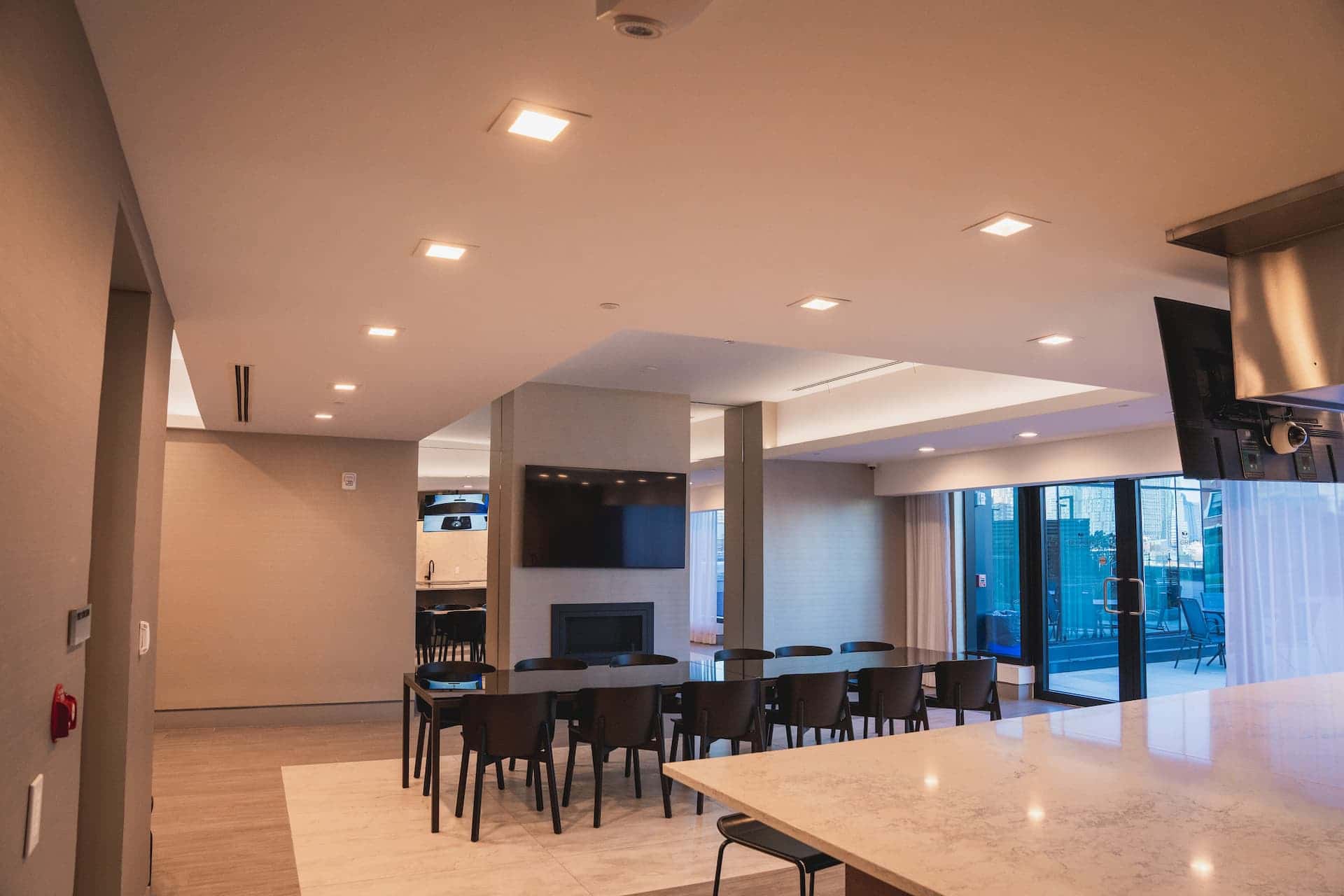 Office space with tables.